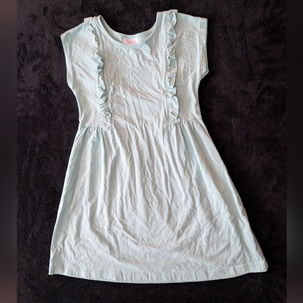 Hanna Andersson Teal Blue Ruffle 100% Cotton Spring Short Sleeve Play Dress